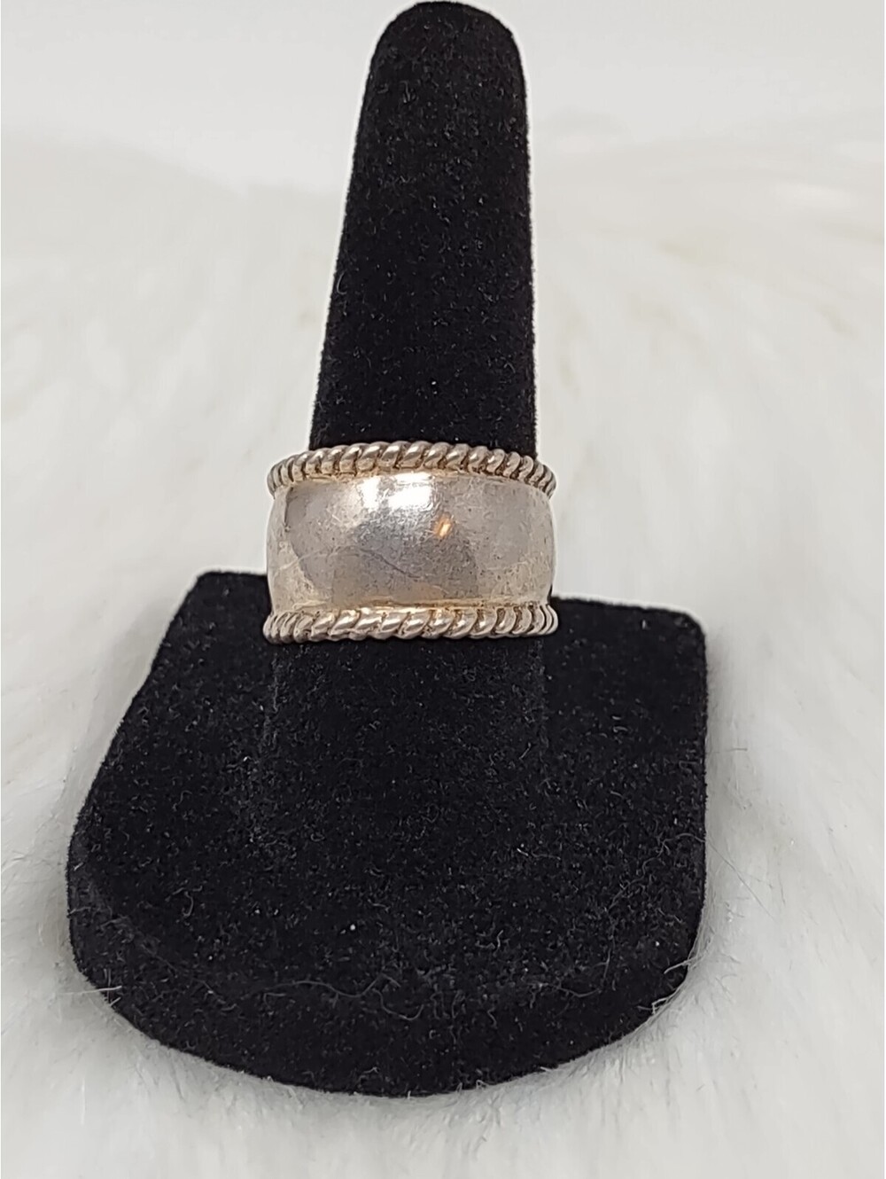 Vintage Sterling Silver Rope Edge Wide Cigar Band Ring Sz 7